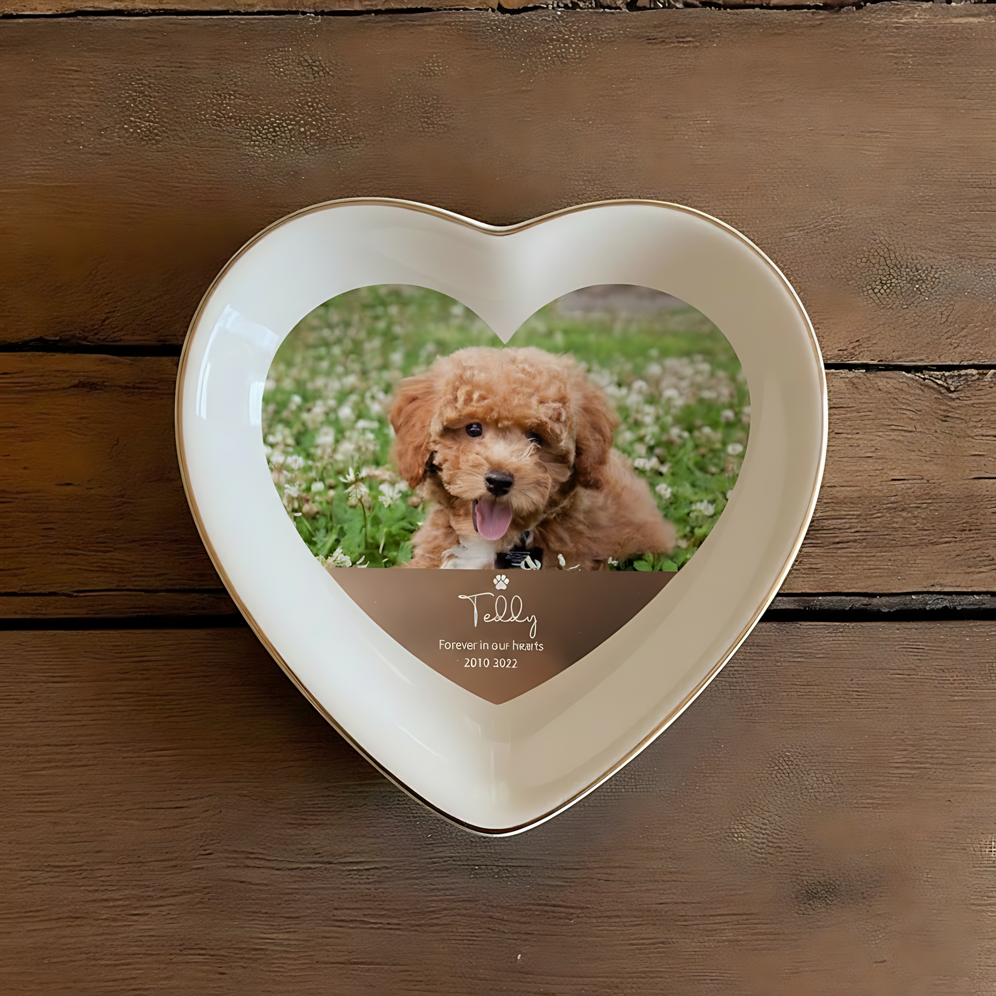Personalized Pet Memorial Heart Dish – Custom Photo Pet Loss Keepsake