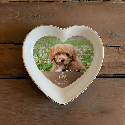 Personalized Pet Memorial Heart Dish – Custom Photo Pet Loss Keepsake
