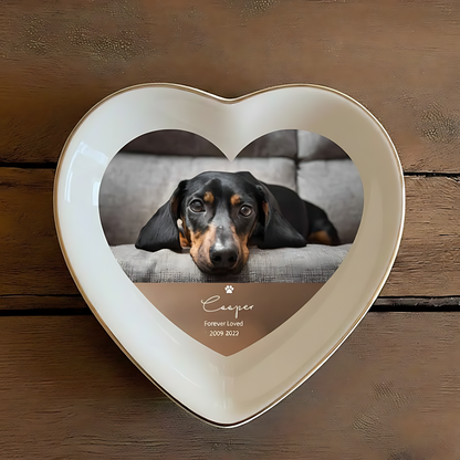 Personalized Pet Memorial Heart Dish – Custom Photo Pet Loss Keepsake