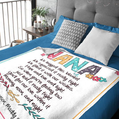Personalized This Blanket Has Our Hugs & Kisses Nana, Mimi, Gigi, Grandma, Christmas Gift For Grandma-Mimi Handdrawn Font-Personalized Mimi Blanket