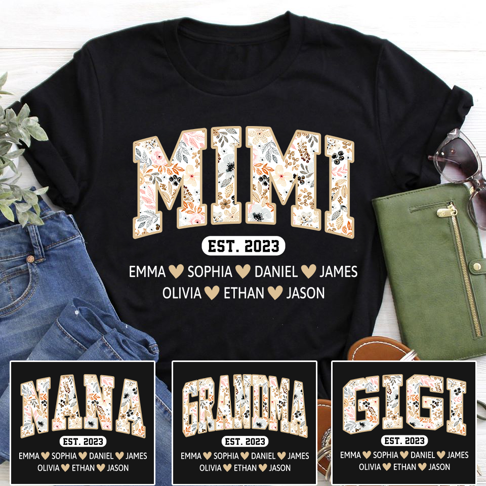 Mimi Est Floral With Grandkids Mother's Day TH T-Shirt