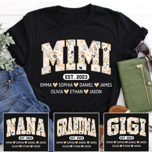 Mimi Est Floral With Grandkids Mother's Day TH T-Shirt