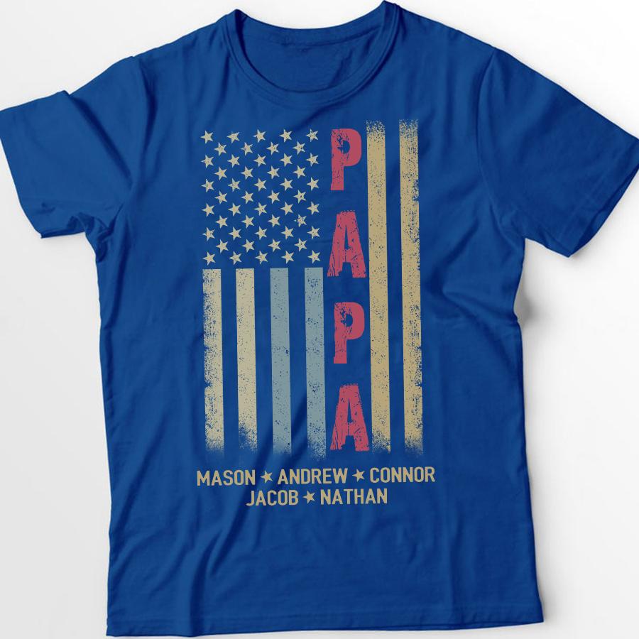 Personalized Grandpa Shirt, Papa Shirt, American flag - Papa With Grandkid Names