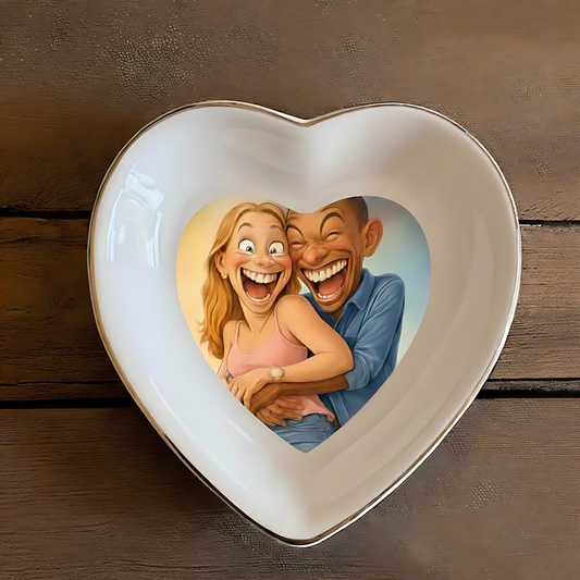 Custom Caricature Portrait Jewelry Dish from Photo, Personalized Funny Cartoon Drawing Coffee Jewelry Dish for Couples