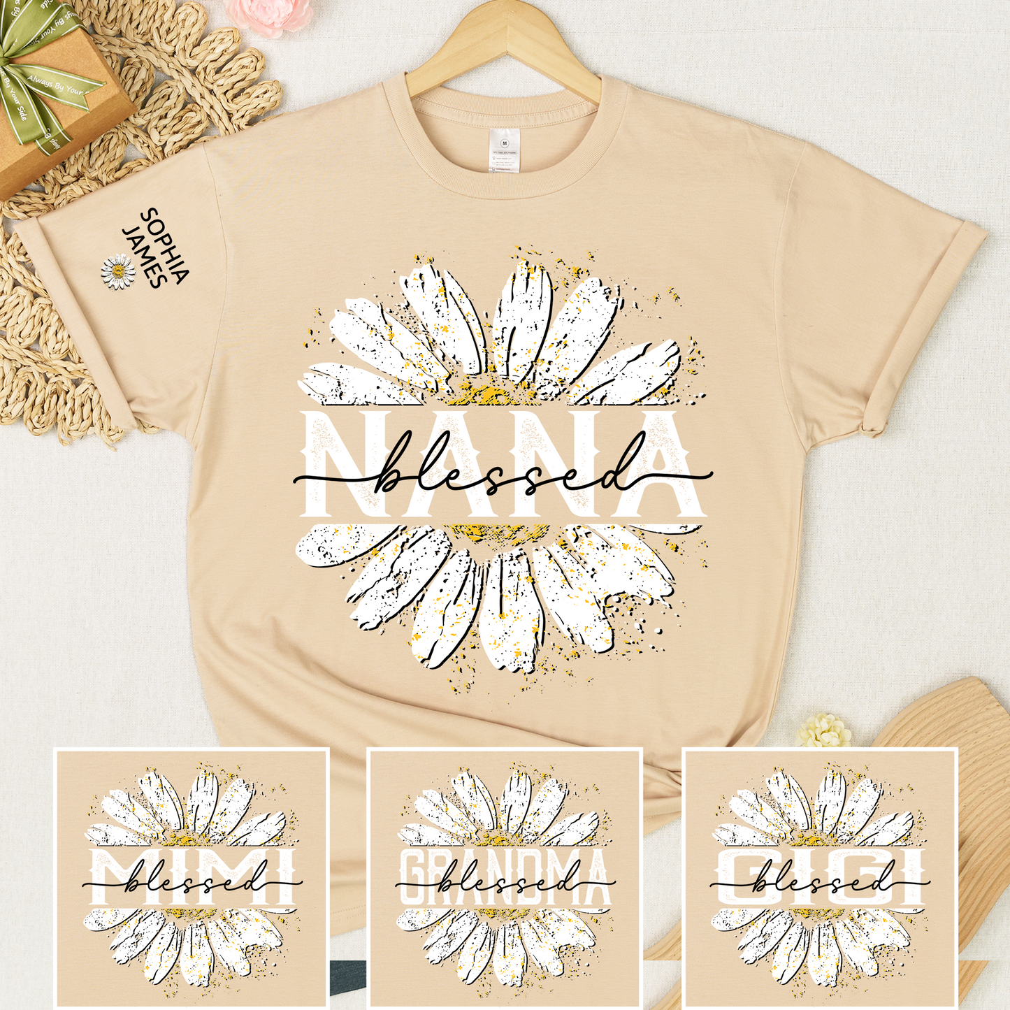 Custom Blessed Nana Floral T Shirt, Beautiful Daisy Print for Grandmothers, Ideal for Mother's Day