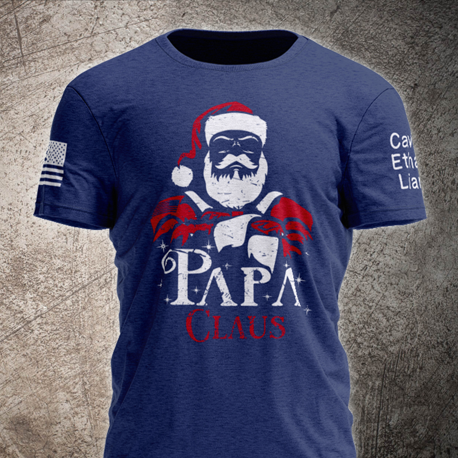 Papa Claus Shirt, Custom Papa And Grandkids Christmas T-Shirt