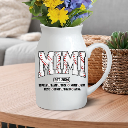 Baseball Grandma And Kids - Custom Home Decoration Flower Vase According To Family Requirements - Warm Gift For Mother's Day, Ceramic Flower Vase