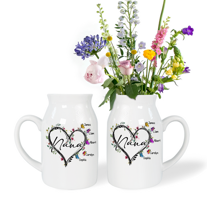 Flowers Heart Grandma And Kids - Custom Home Decoration Flower Vase According To Family Requirements - Warm Gift For Mother's Day, Ceramic Flower Vase