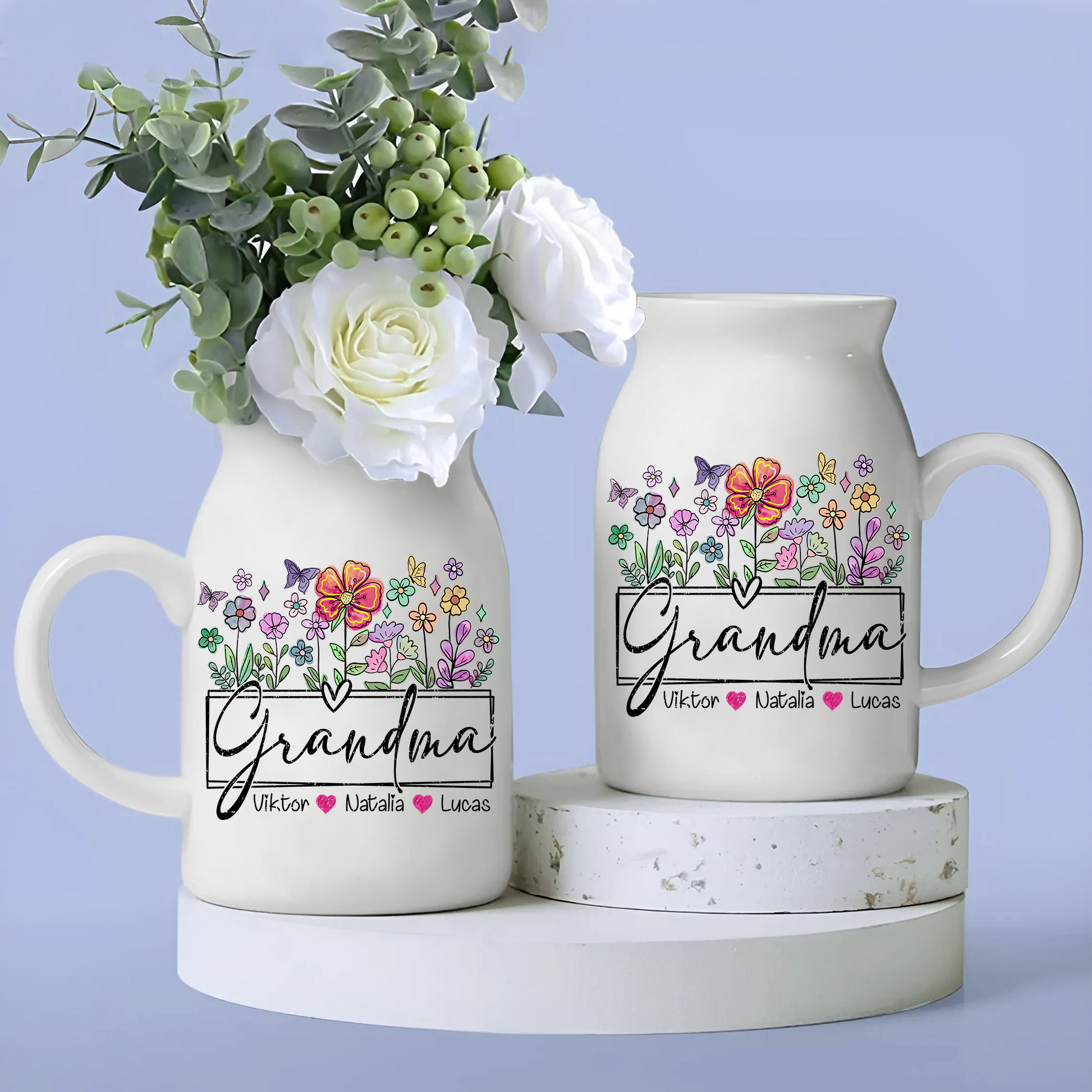 Wildflower Grandma And Kids - Custom Home Decoration Flower Vase According To Family Requirements - Warm Gift For Mother's Day, Ceramic Flower Vase