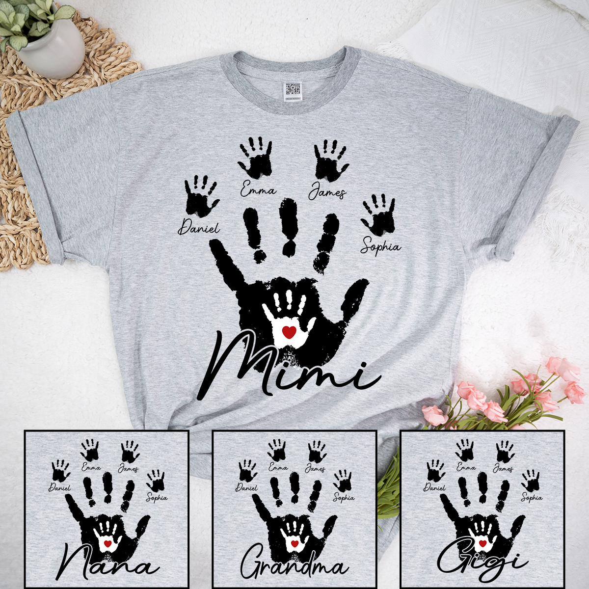 Personalized Mimi Handprint Shirt Custom Grandkids Names T Shirt Mimi Gift from Grandchildren Family Handprint Design