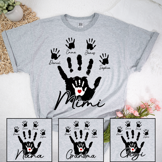 Personalized Mimi Handprint Shirt Custom Grandkids Names T Shirt Mimi Gift from Grandchildren Family Handprint Design