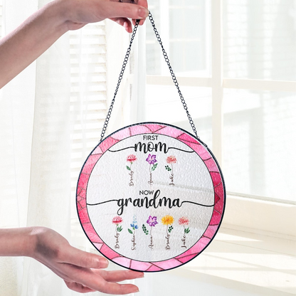Mom Gifts, Grandma Gifts, First Mom Now Grandma Stained Glass Suncatcher
