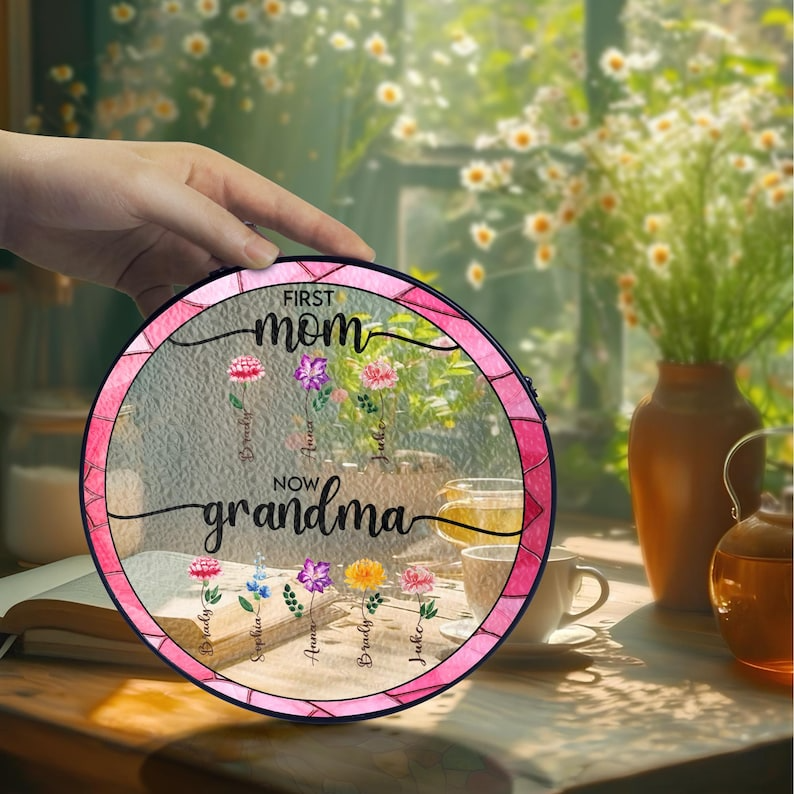 Mom Gifts, Grandma Gifts, First Mom Now Grandma Stained Glass Suncatcher