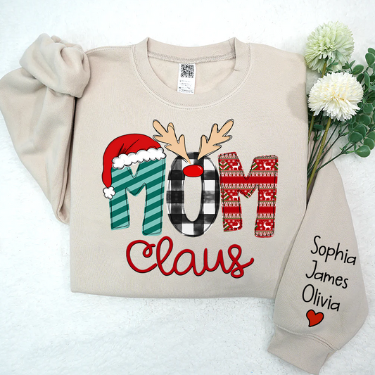 Merry Christmas 2023 Mom Claus Sweatshirt, Custom Mom , Mama and Kids Sweatshirt