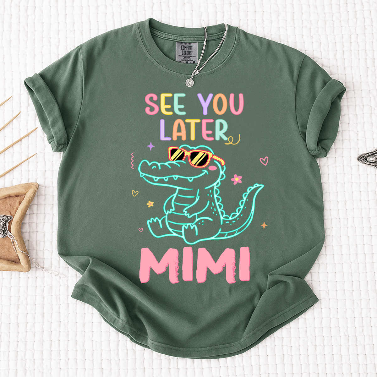 Comfort Colors® Personalized See You Later Mimi Cute Alligator Grandma Shirt, Custom Grandma Beach Shirt, Ocean Vacation Gift for Mimi Nana Gigi, Birthday Mothers Day Shirt