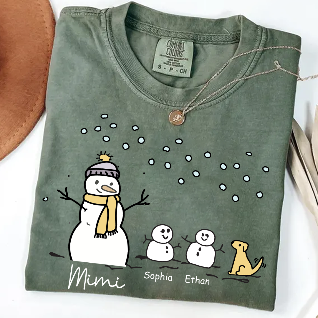 Comfort Colors® Mimi Snowman Dog with Grandkids – Christmas Gifts T-Shirt