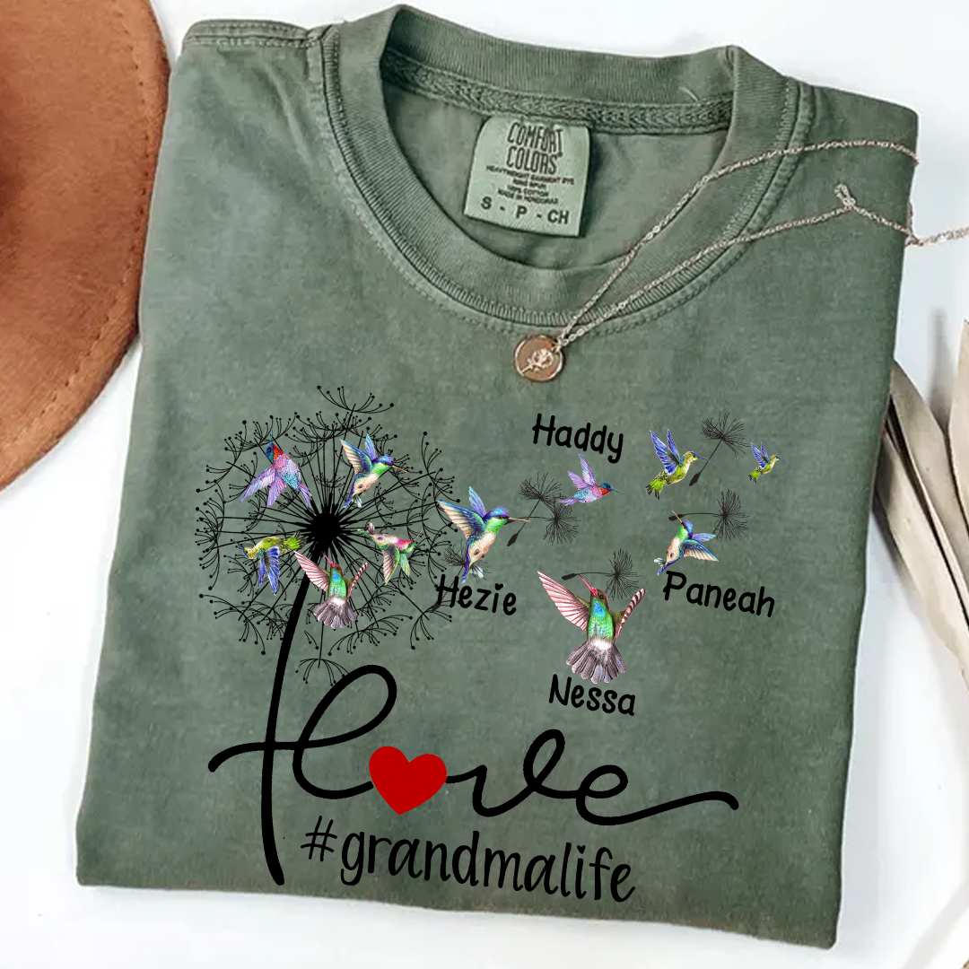 Comfort Colors® Love Grandma life with Grandkids Hummingbird Shirt, Gift For Grandma T-Shirt