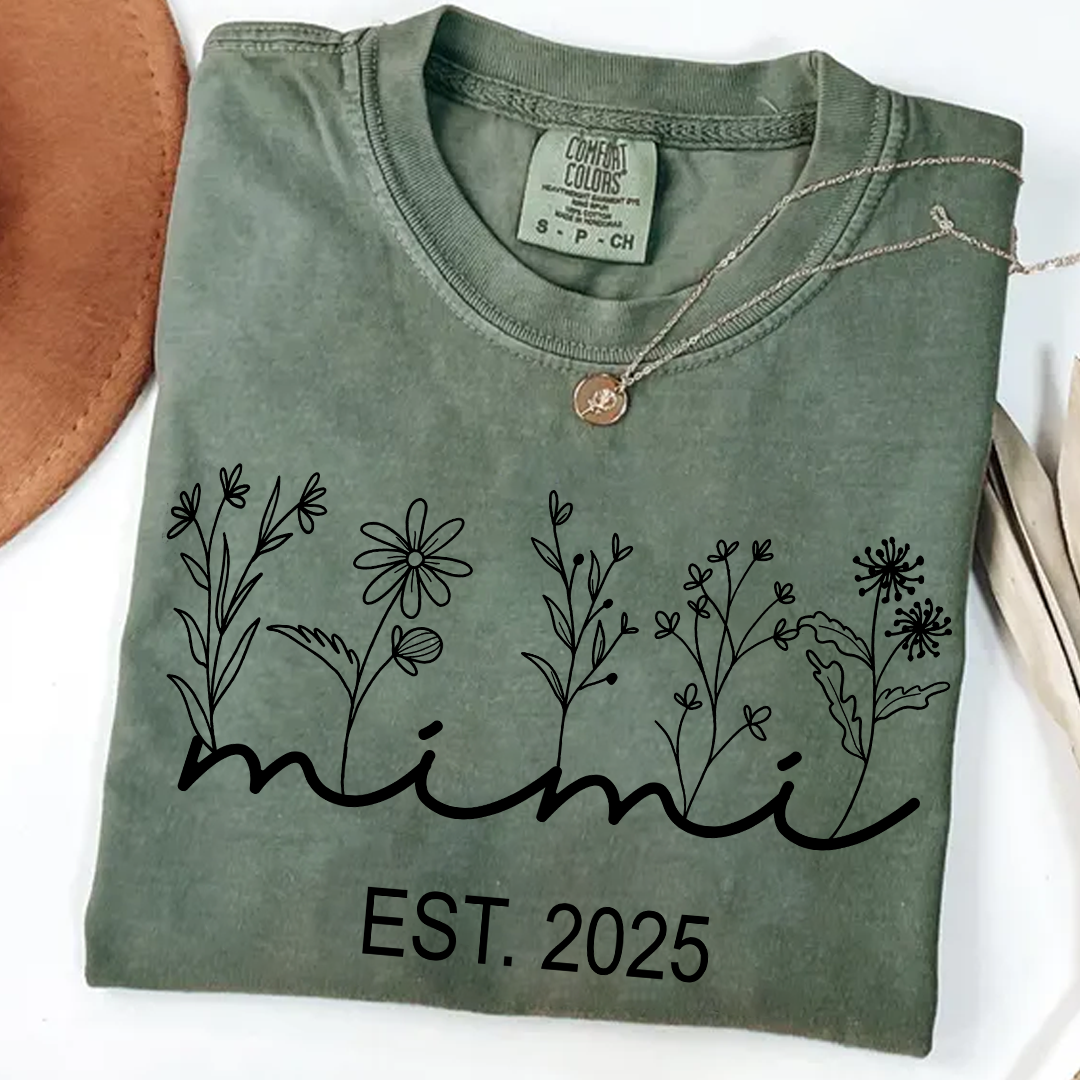Comfort Colors® Mimi Est Wildflowers T-Shirt, Custom Grandma With Grandkids, Gift for Grandma