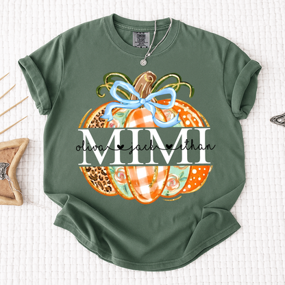 Comfort Colors® Personalized Mimi Pumpkin T-shirt, Autumn shirt for grandma with grandchildren's names, Cute autumn Thanksgiving gift for grandma