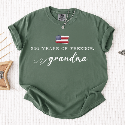 Comfort Colors® 250 Years of Freedom Personalized T-Shirt, Custom USA Flag Design for Grandma, Mama, Mimi, Gigi, Patriotic Family Shirt, Gifts for Independence Day, 4th of July