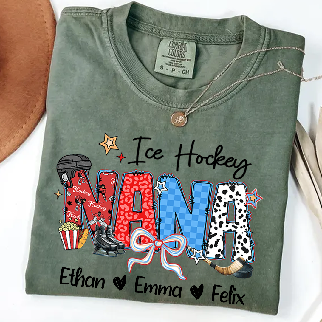 Comfort Colors® Ice Hockey Grandma T-Shirt, Custom Grandma With Grandkids Shirt
