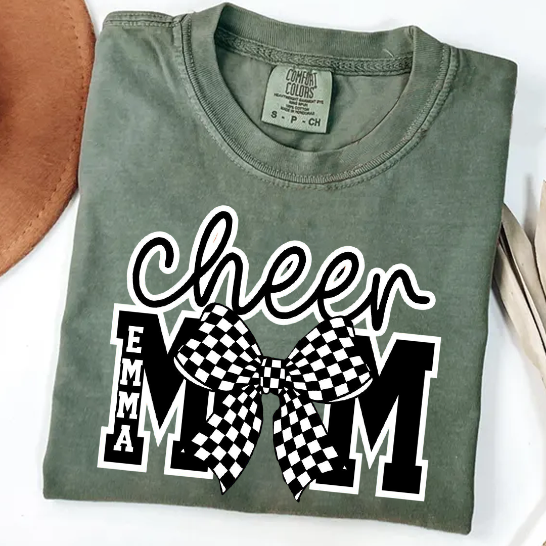 Checkered Coquette Cheer Mom Shirt Competition Day Tee Cheerleading Mama T-Shirt