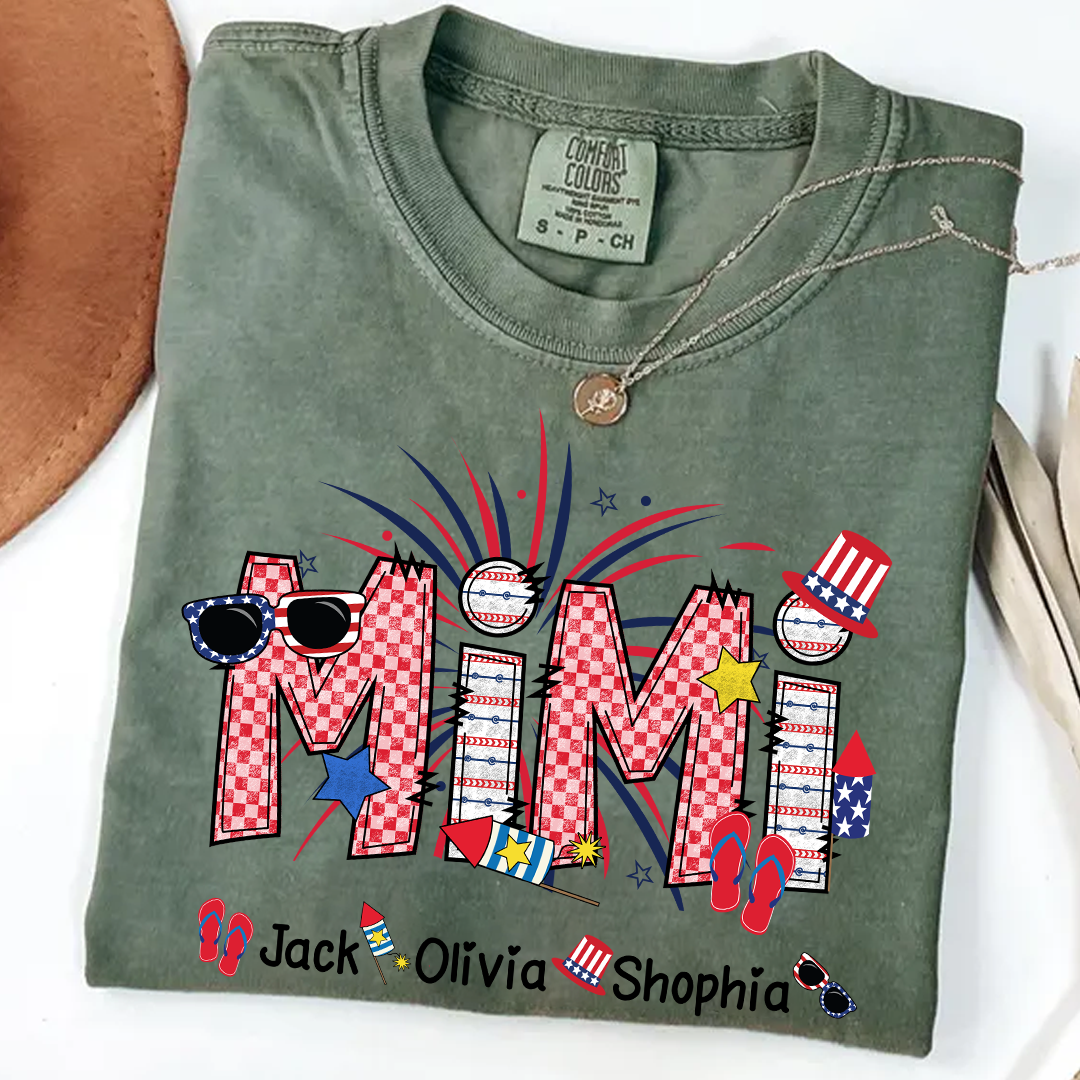 Comfort Colors® Grandma Patriotic T-Shirt, Custom Grandma With Grandkids Shirt