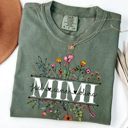 Comfort Colors® Wildflowers Grandma Shirt, Custom Grandma And Grandkids Shirt