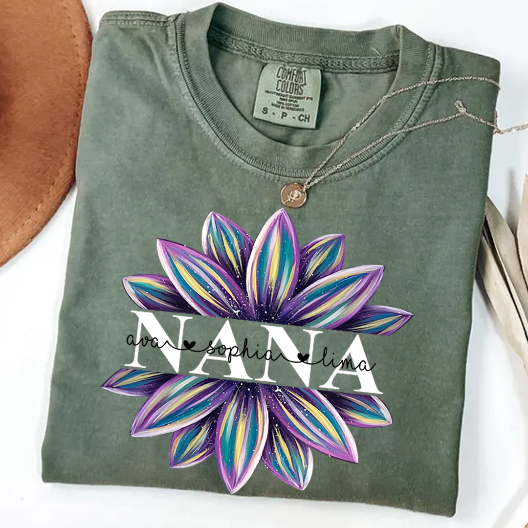 Comfort Colors® Flower Grandma Shirt, Custom Grandma And Grandkids Shirt