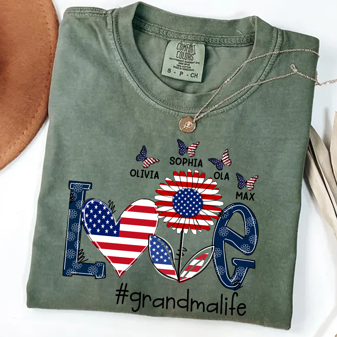 Comfort Colors® Love grandma life USA butterfly Shirt, Gift For Grandma T-Shirt