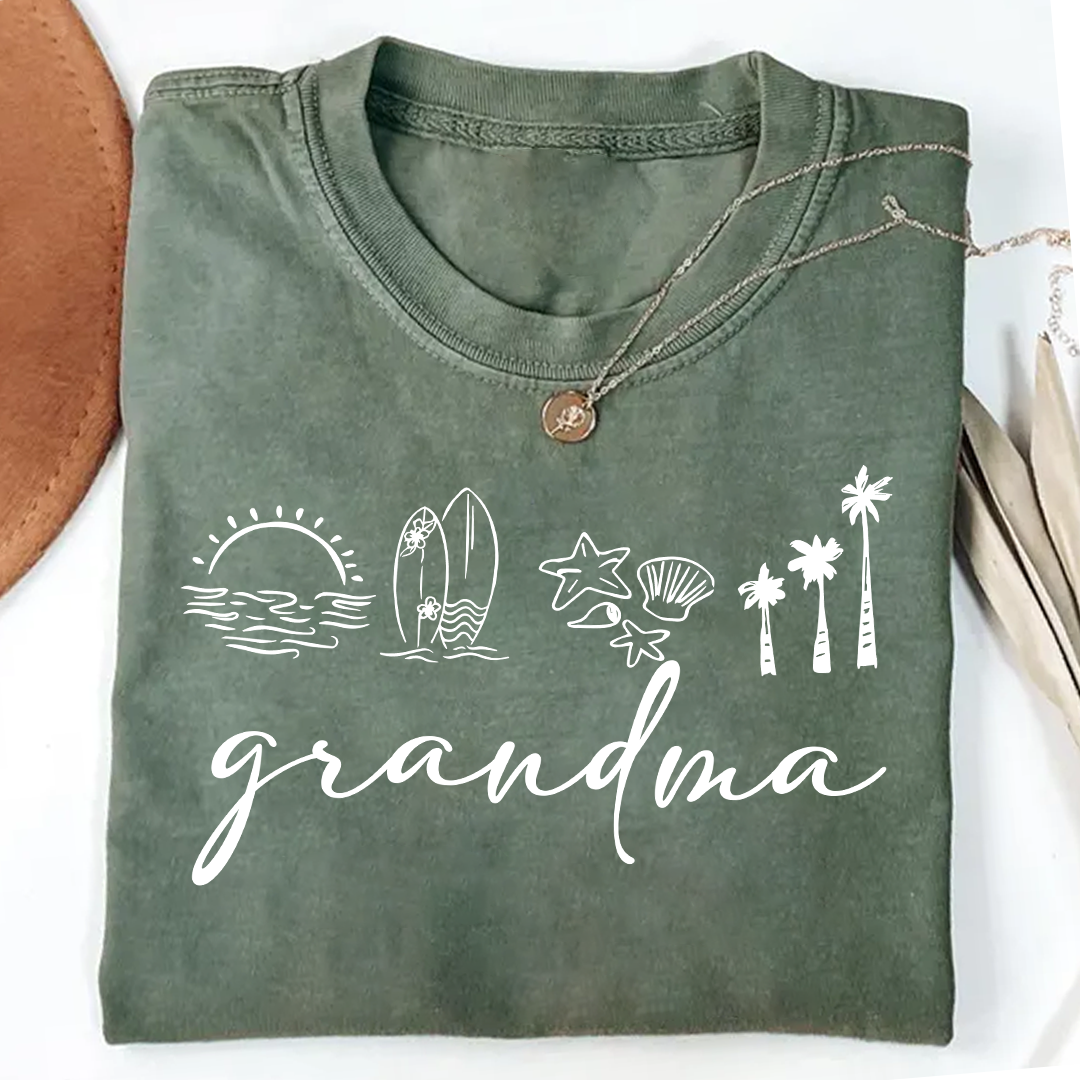Comfort Colors® Personalized Grandma Coastal Shirt, Custom Nana Gigi Mimi Beach Shirt, Tropical Summer Vacation Shirt for Grandma