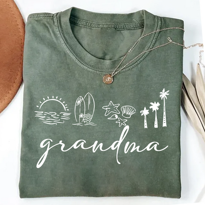 Comfort Colors® Personalized Grandma Coastal Shirt, Custom Nana Gigi Mimi Beach Shirt, Tropical Summer Vacation Shirt for Grandma