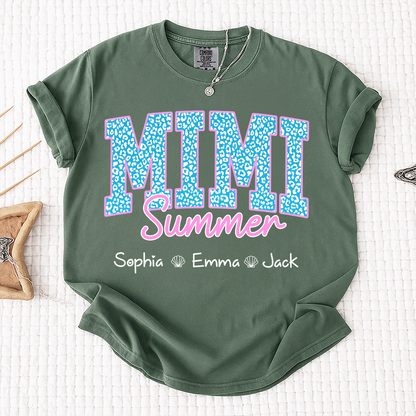 Comfort Colors® Personalized Mimi Summer Shirt, Custom Grandkids Names Shirt, Leopard Heart Grandma Shirt, Summer Gift for Mimi Nana Gigi, Birthday Mothers Day Shirt