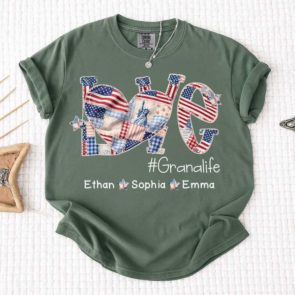 Grandma Patriotic Shirt, Love Grandmalife T-Shirt with Custom Names and Flag Design