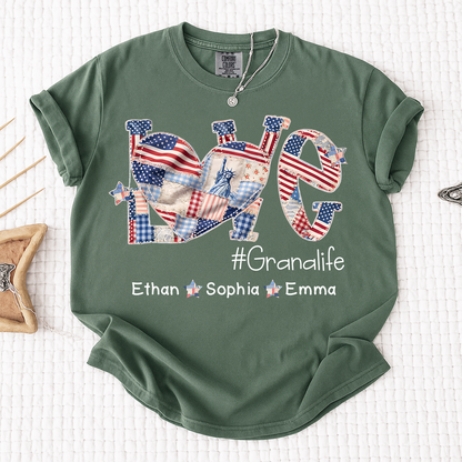 Grandma Patriotic Shirt, Love Grandmalife T-Shirt with Custom Names and Flag Design
