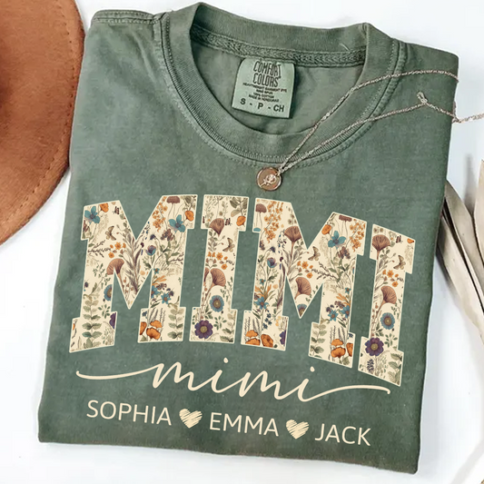 Comfort Colors® Mimi Flower And Grandkids Shirt – Custom Comfort Colors Tee for Grandma