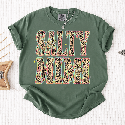 Comfort Colors® Personalized Salty Mimi Leopard Starfish Shirt, Beach Summer Vacation Tee, Funny Coastal Mimi Mom Life Shirt, Gift for Grandma Nana Mimi Women