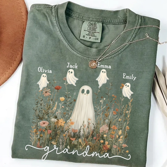 Comfort Colors® Grandma Cute Ghost in Wildflowers And Grandkids T-Shirt