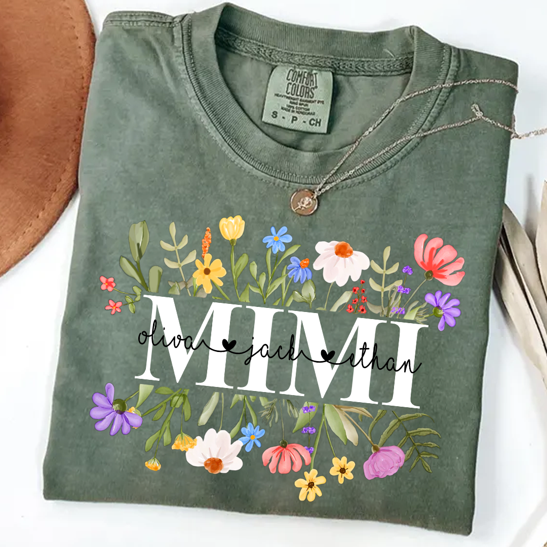 Mimi Wildflower Watercolor And Grandkids Gift For Grandma Comfort Colors® Shirt