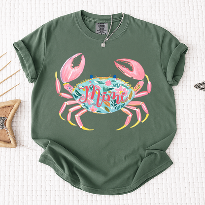 Comfort Colors® Personalized Mimi Crab Shirt, Custom Grandma Beach Shirt, Cute Floral Crab Summer Tee, Ocean Vacation Gift for Mimi Nana Gigi, Birthday Mothers Day Shirt