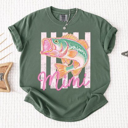 Comfort Colors® Personalized Mimi Fishing Preppy Summer T-Shirt – Trendy Colorful Fish Graphic Tee for Grandma, Beach Vacation, Summer Vibes, Grandma Birthday Shirt