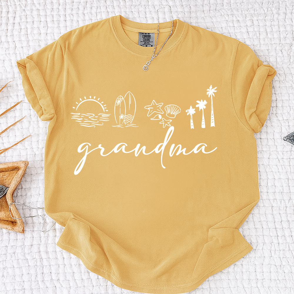 Comfort Colors® Personalized Grandma Coastal Shirt, Custom Nana Gigi Mimi Beach Shirt, Tropical Summer Vacation Shirt for Grandma
