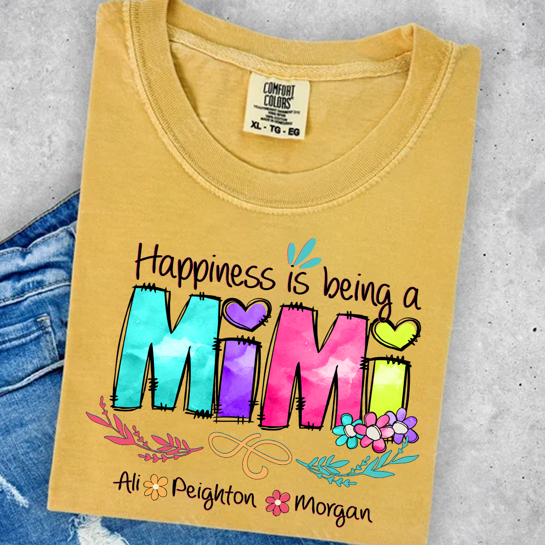 Comfort Colors® Happiness Is Being A Mimi Shirt, Custom Grandma With Grandkids Shirt