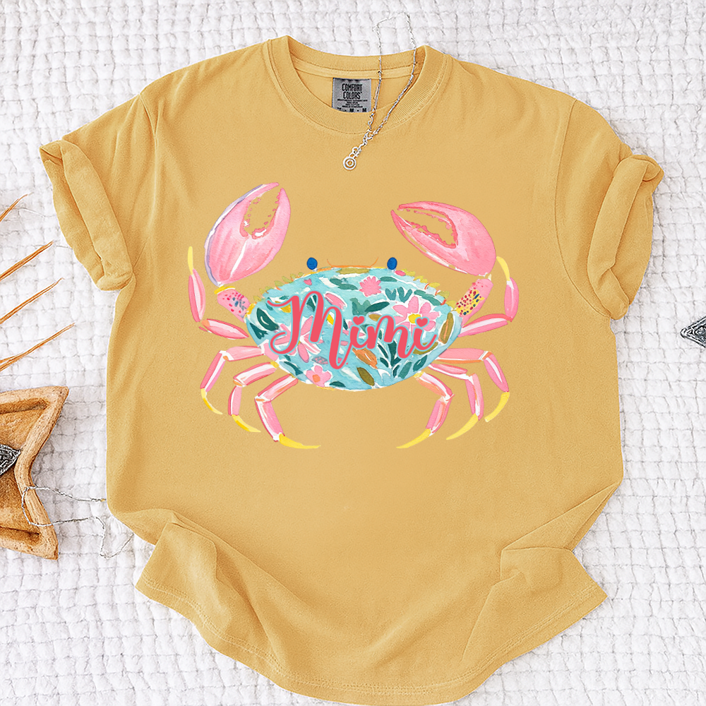 Comfort Colors® Personalized Mimi Crab Shirt, Custom Grandma Beach Shirt, Cute Floral Crab Summer Tee, Ocean Vacation Gift for Mimi Nana Gigi, Birthday Mothers Day Shirt