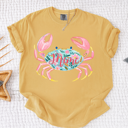 Comfort Colors® Personalized Mimi Crab Shirt, Custom Grandma Beach Shirt, Cute Floral Crab Summer Tee, Ocean Vacation Gift for Mimi Nana Gigi, Birthday Mothers Day Shirt