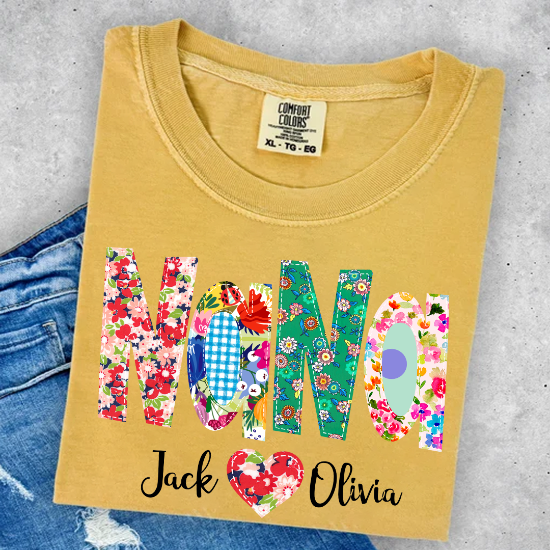 Comfort Colors® Nana Art Trend Print 2025 T-Shirt, Custom Grandma With Grandkids Shirt