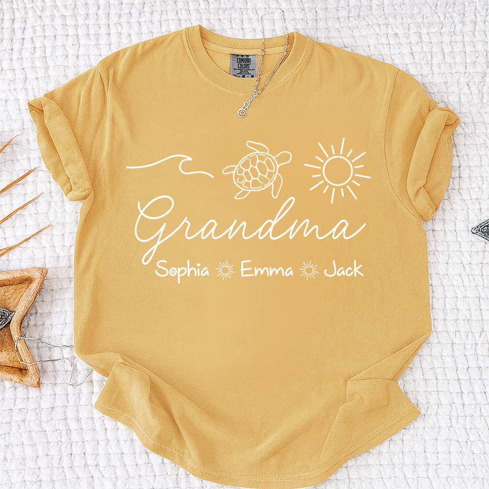 Comfort Colors® Personalized Grandma Turtle Shirt, Custom Grandkids Names Shirt, Sea Turtle Grandma Gift, Beach Grandma Shirt, Mothers Day Birthday Gift