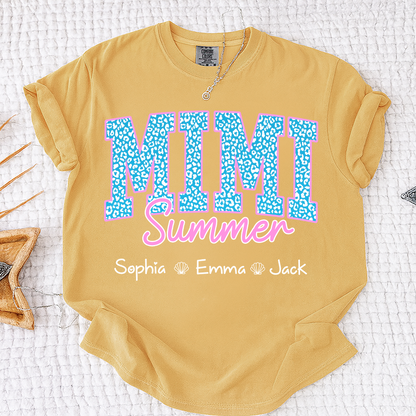 Comfort Colors® Personalized Mimi Summer Shirt, Custom Grandkids Names Shirt, Leopard Heart Grandma Shirt, Summer Gift for Mimi Nana Gigi, Birthday Mothers Day Shirt