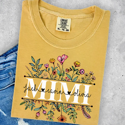 Comfort Colors® Wildflowers Grandma Shirt, Custom Grandma And Grandkids Shirt