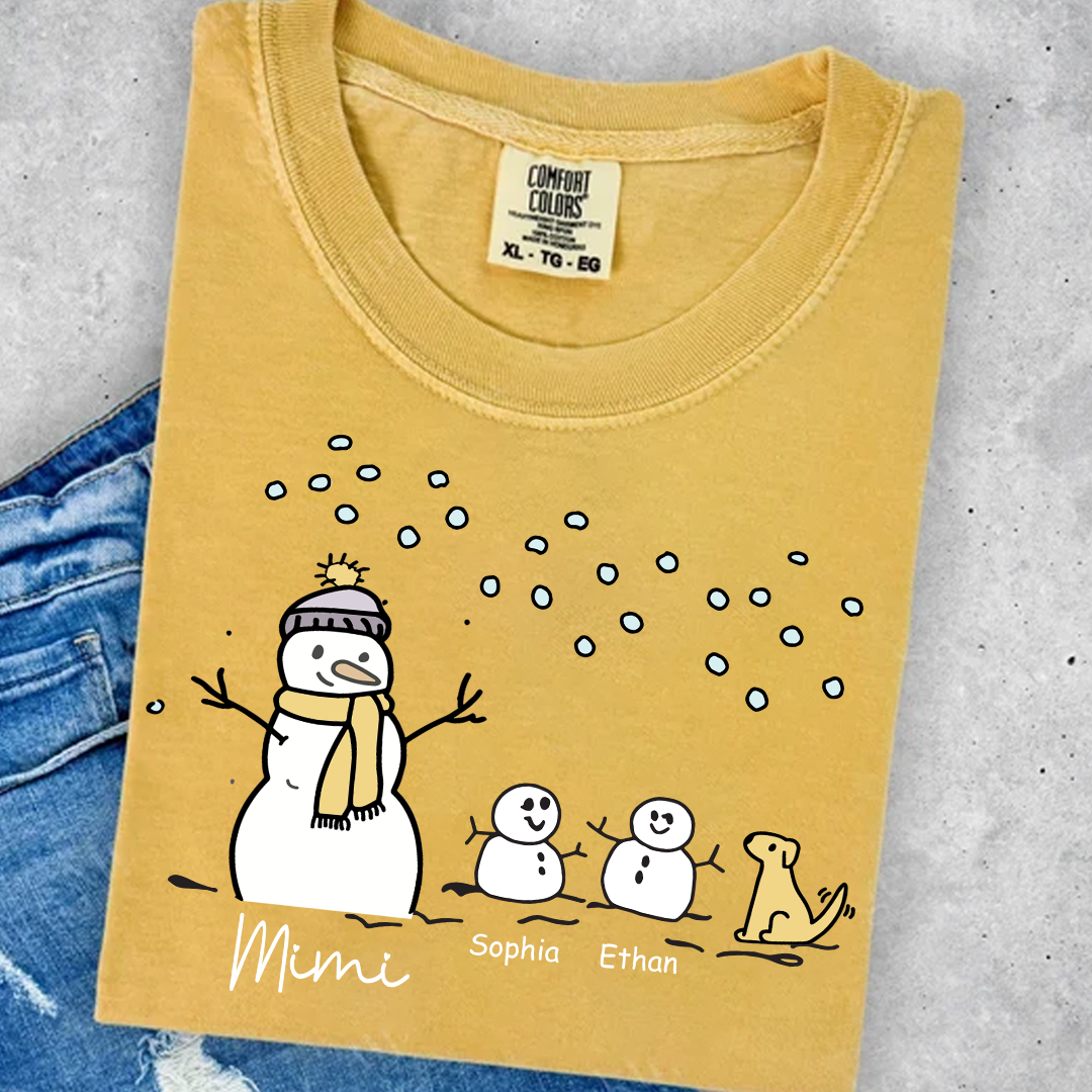 Comfort Colors® Mimi Snowman Dog with Grandkids – Christmas Gifts T-Shirt